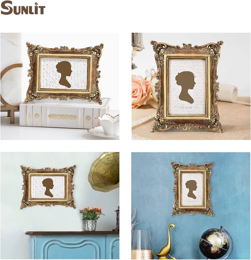 Sunlit Vintage Picture Frame 4x6 Inch, Luxury Antique Photo Frames with Glass Front, Photo Display, Tabletop Wall Hanging, Gift Ideas, Bronze Gold - Image 4