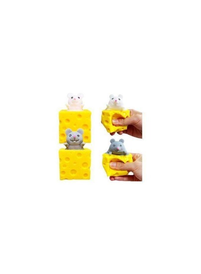 Sensory Squeeze Toy Set: Mice in Soft Foam Cheese Blocks for Stress Relief - Image 1