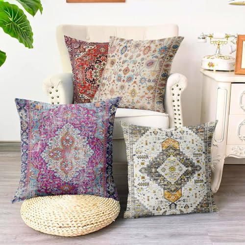ZSYTZL Boho Throw Pillow Covers 18x18 inch Set of 2,Soft Pillowcases Bohemia Carpet Printing Pattern Decorative Sofa Living Room Bed Square Pillow Case Cushion Cover-Flower - Image 3