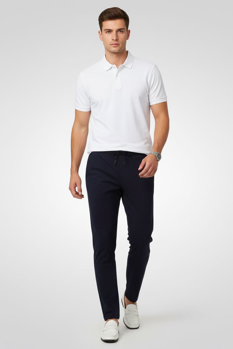 Celio Men Regular Fit Solid Straight Leg Pants, Navy - Image 1