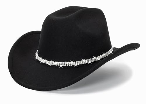 CXQRR Glitter Silver Black Cowboy Hats for Women - Western Sparkly Rhinestone Cowgirl Hat for Ladies - Image 1
