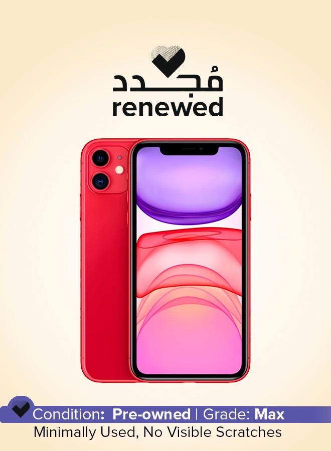 ابل  مجدد - آيفون 11 مع تطبيق فيس تايم (منتج) وذاكرة داخلية سعة 64 جيجابايت ويدعم تقنية 4G LTE - بالمواصفات الدولية، لون أحمر - Image 1