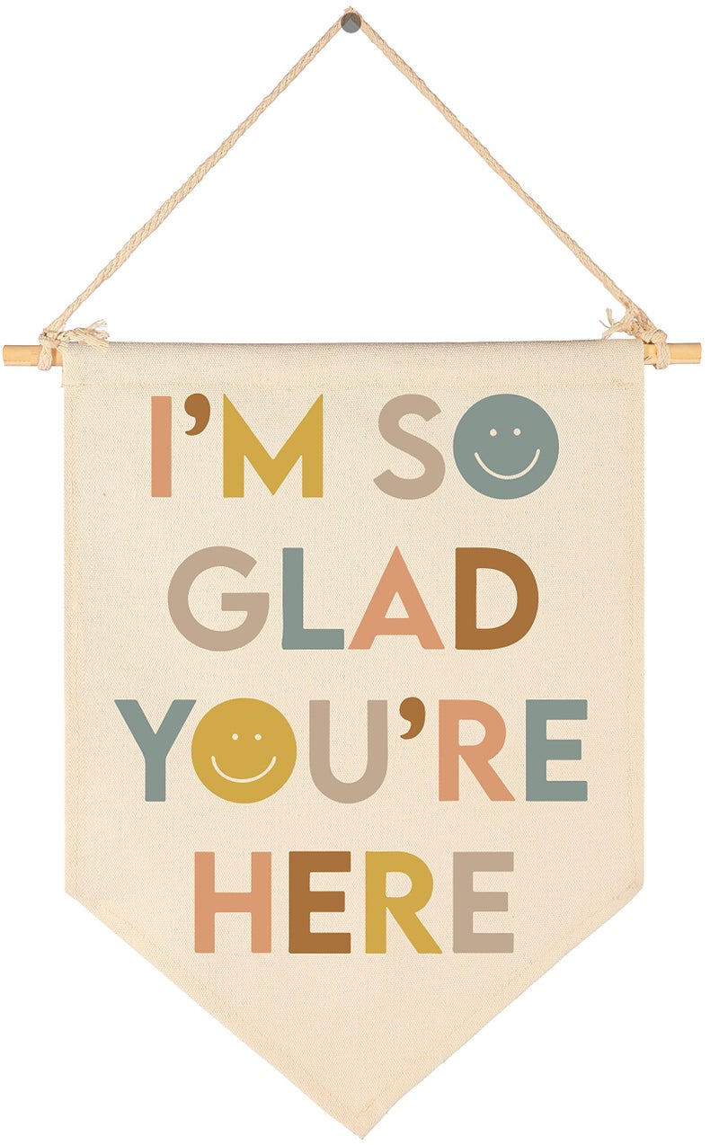 FYSIA I'm So Glad You're Here-Classroom Decor-Teacher Gifts-Inspirational Classroom Decor-Welcome Poster-Canvas Hanging Pennant Flag Banner Wall Sign-Positive Affirmation Motivational Quote - Image 1