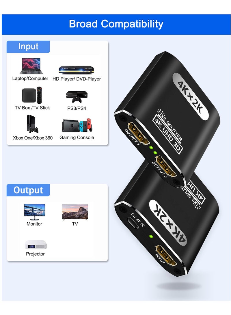SYOSI 4K HDMI Splitter 1 in 2 Out for Dual Monitors, Supports 3D, Full HD 1080P, Aluminum HDMI Splitter Adapter, Compatible with Fire Stick, Xbox, PS, Roku, Cable Box, HDTV (1 Source to 2 Displays)  - Image 3
