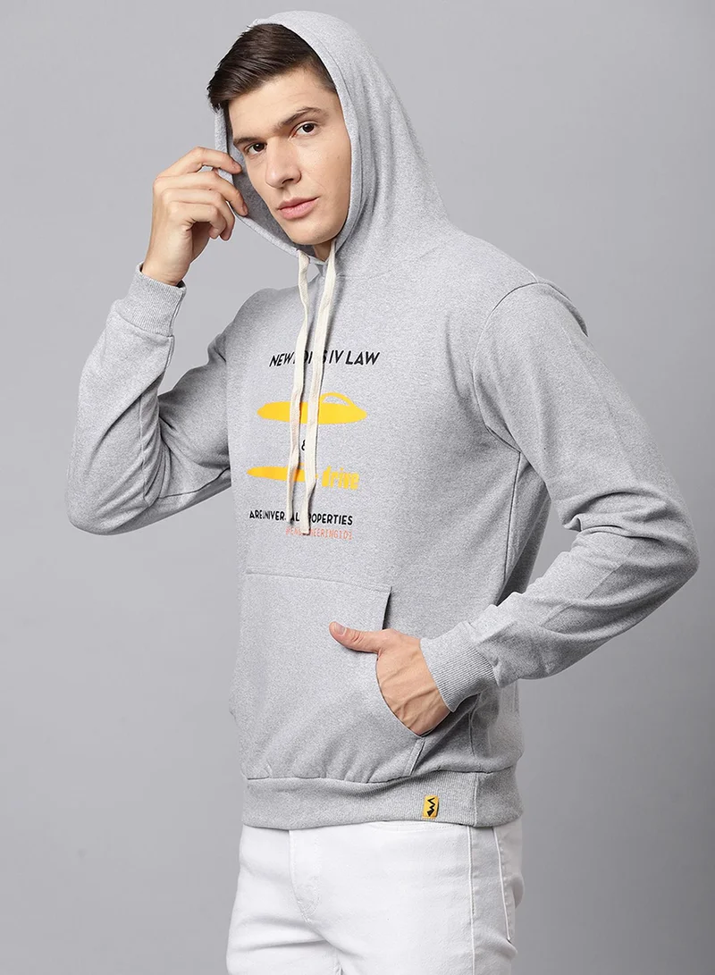 Campus Sutra Men's Light Grey Newton's Law Print Pullover Hoodie