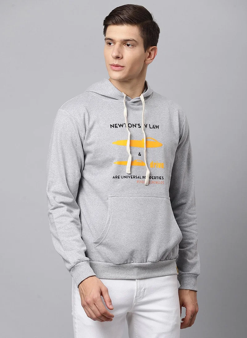 Campus Sutra Men's Light Grey Newton's Law Print Pullover Hoodie