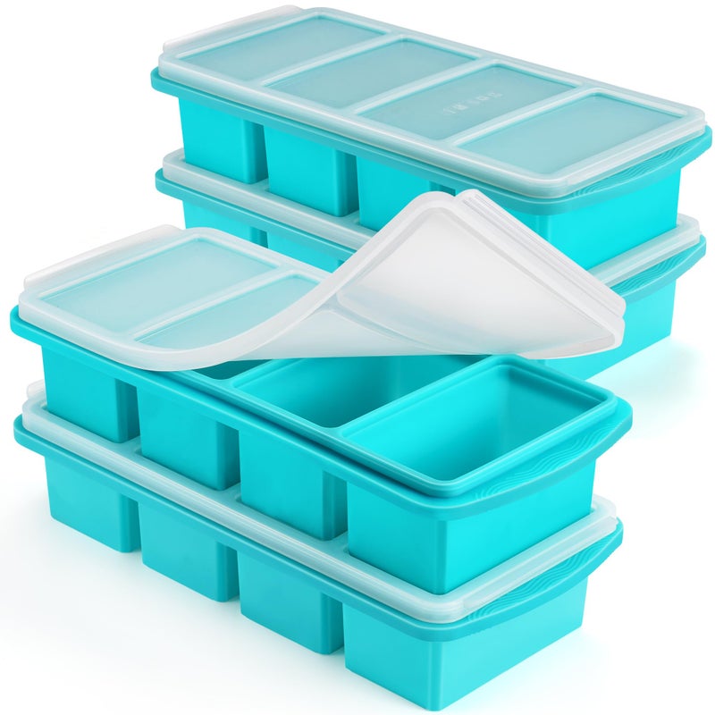 Uozuke Silicone Freezer Tray with Lid - 1 Cup Silicone Food Freezer Tray - Large Ice Cube Freezer Molds - Soup, Sauce, leftovers, Homemade Meal Prep Freezing Kitchen Storage Containers - Aqua - 4-Pack - Image 1