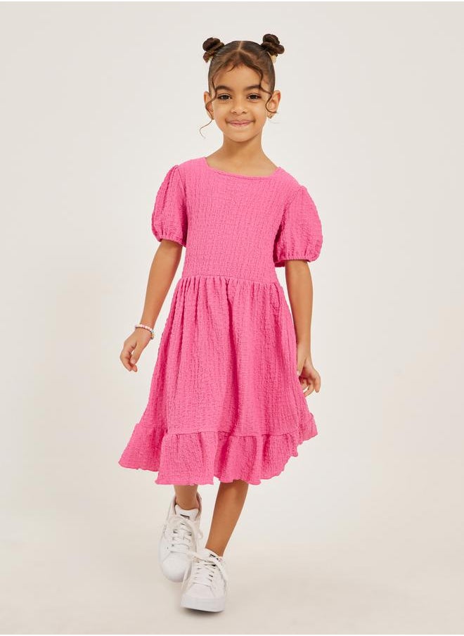 Styli - Textured Knit Puff Sleeve Ruffled Hem Dress - Image 1