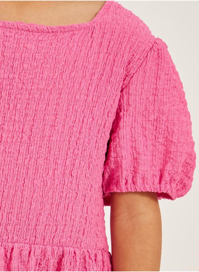 Styli - Textured Knit Puff Sleeve Ruffled Hem Dress - Image 1