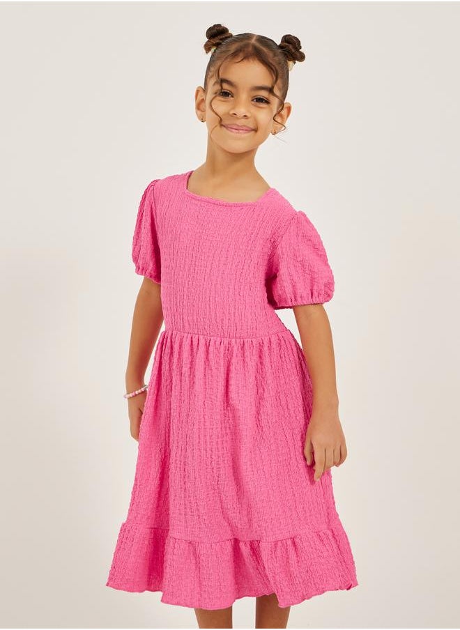 Styli - Textured Knit Puff Sleeve Ruffled Hem Dress - Image 1