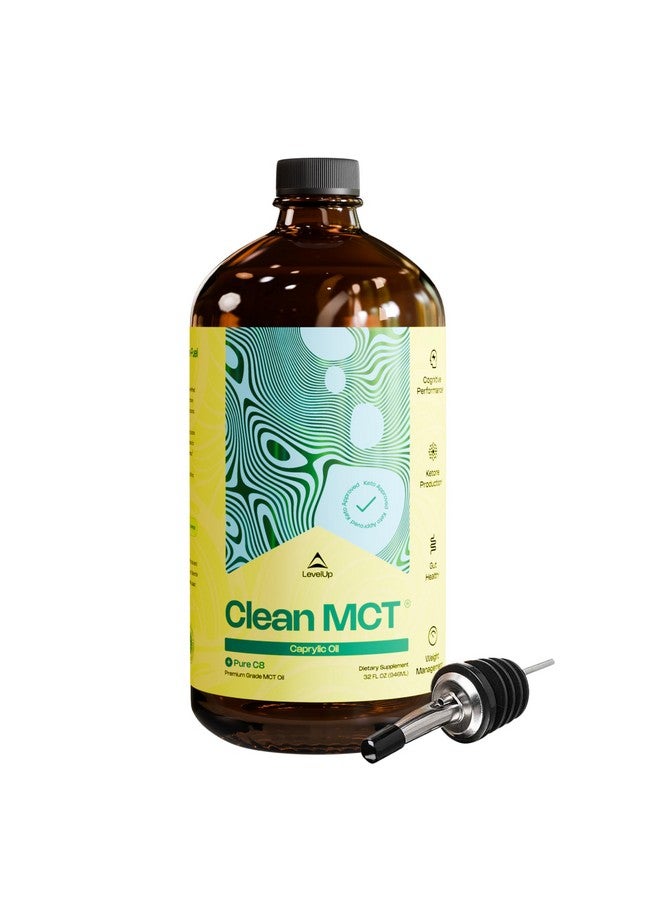 LevelUp Clean MCT Oil - 100% Caprylic C8 for Energy, Focus, Gut Health, Brain Superfuel - Keto Supplement for Ketogenic Coffee and Ketones - Non-GMO (32 oz Glass Bottle) - Image 1