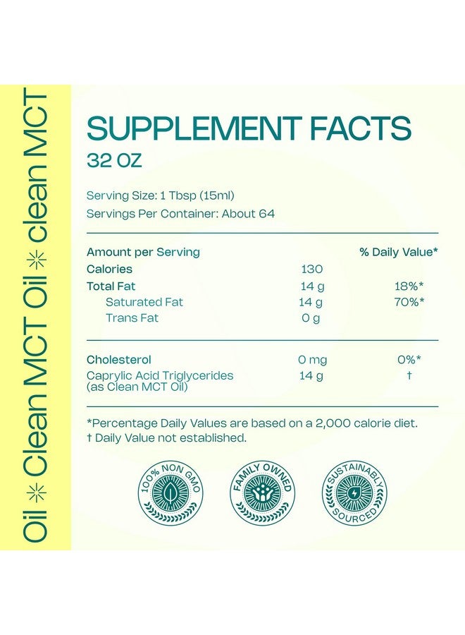 LevelUp Clean MCT Oil - 100% Caprylic C8 for Energy, Focus, Gut Health, Brain Superfuel - Keto Supplement for Ketogenic Coffee and Ketones - Non-GMO (32 oz Glass Bottle) - Image 2