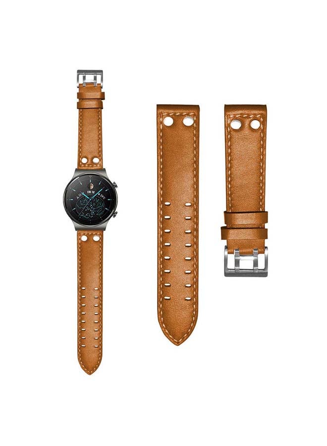 سوار بديل من الجلد الطبيعي لساعة هواوي GT2 برو بني - Image 1