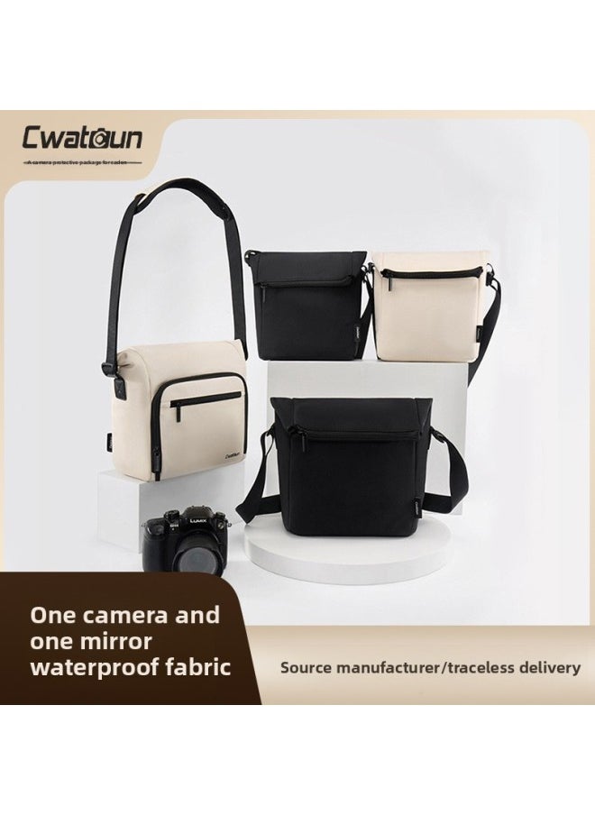 Generic Cwatcun Hong Kong Simple Photo Bag Micro Single SLR Storage Bag Fashion Casual Shoulder Bag For Canon R5-Color:D103 Small Black (mirrorless/slr + Water-repellent Fabric)  - Image 2