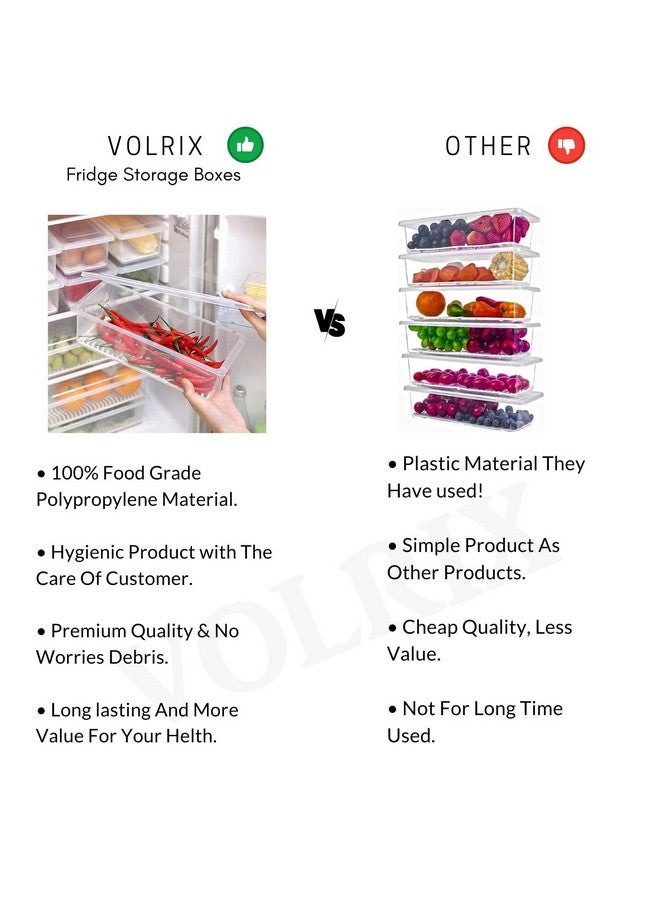 VOLRIX 6pcs Fridge Storage Boxes, Fridge Organiser with Removable Drain Plate Tray, Fridge Storage Containers for Keeps Fruits, Vegetables, Meat, Fish Fresh Longer 1500 ML Organizers Box Set - Image 3