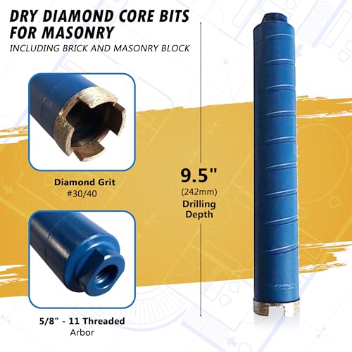 EDiamondTools 2" Dry Diamond Core Drill Bits for Brick, Block or Masonry, 9.5" Drilling Depth, 5/8"-11 Arbor - Image 2
