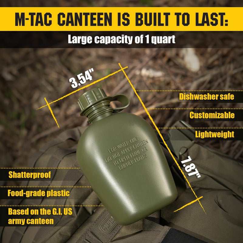 M-Tac Canteen Water Bottle - 1 Quart Water Canteen (34 Oz/1L) - Tactical Water Bottle for Military Hiking Camping Survival (Olive) - Image 2