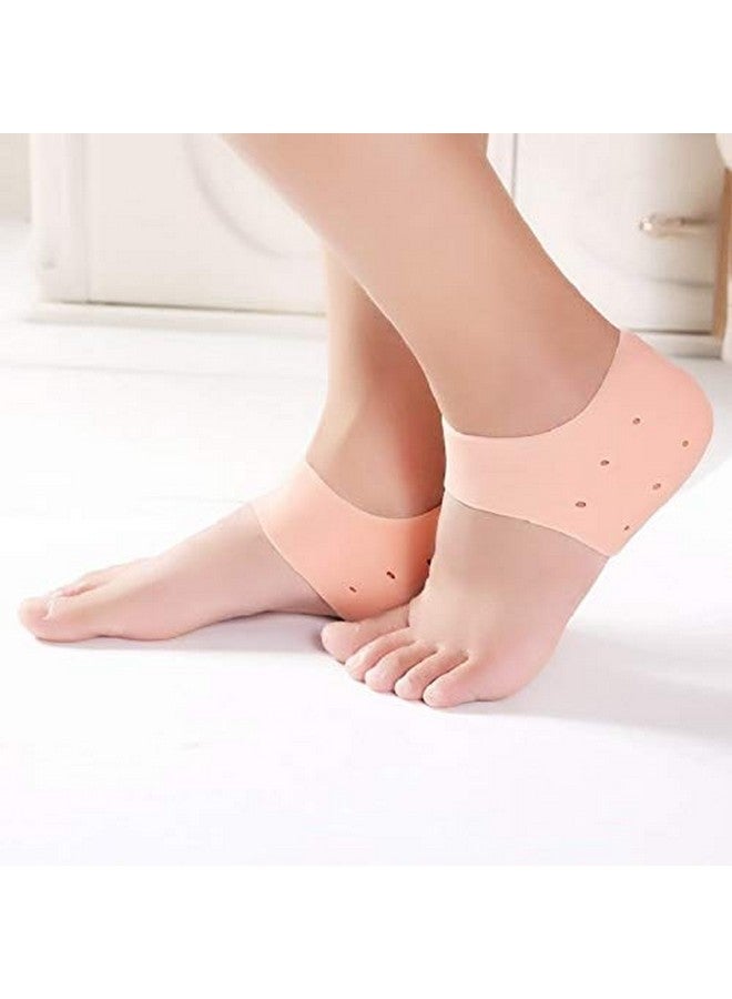 Bluwings Silicone Anti Crack Heel Protector Moisturizing Socks for Pain Relief and Cracks (Beige) - Image 1