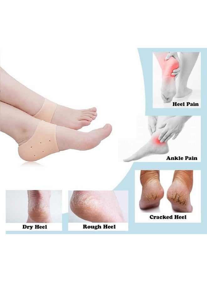 Bluwings Silicone Anti Crack Heel Protector Moisturizing Socks for Pain Relief and Cracks (Beige) - Image 2
