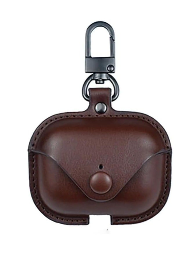 Premium Earphone Case Compatible with AirPods 4 Shockproof PU Leather, Anti-Scratch, Anti-Slip, Stylish Design with Carabiner Hook, Full Protection and Easy Access to Charging Port (Dark Brown)  - Image 1