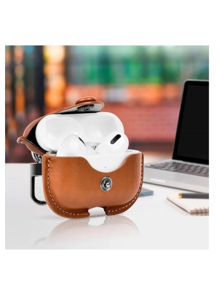 Premium Earphone Case Compatible with AirPods 4 Shockproof PU Leather, Anti-Scratch, Anti-Slip, Stylish Design with Carabiner Hook, Full Protection and Easy Access to Charging Port (Dark Brown)  - Image 2