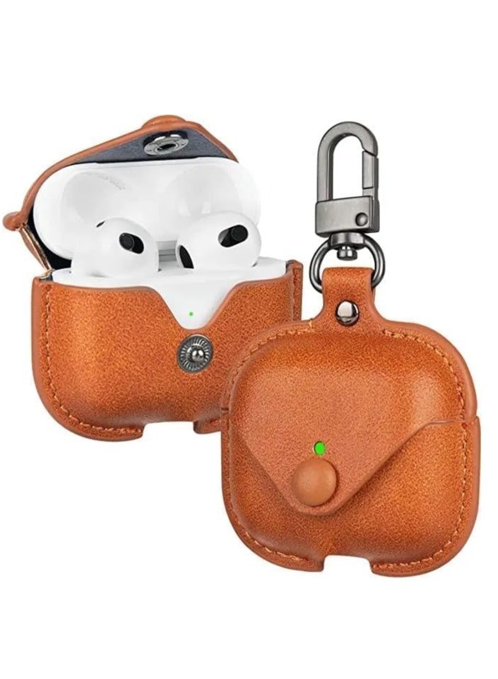 Premium Earphone Case Compatible with AirPods 4 Shockproof PU Leather, Anti-Scratch, Anti-Slip, Stylish Design with Carabiner Hook, Full Protection and Easy Access to Charging Port (Dark Brown)  - Image 3