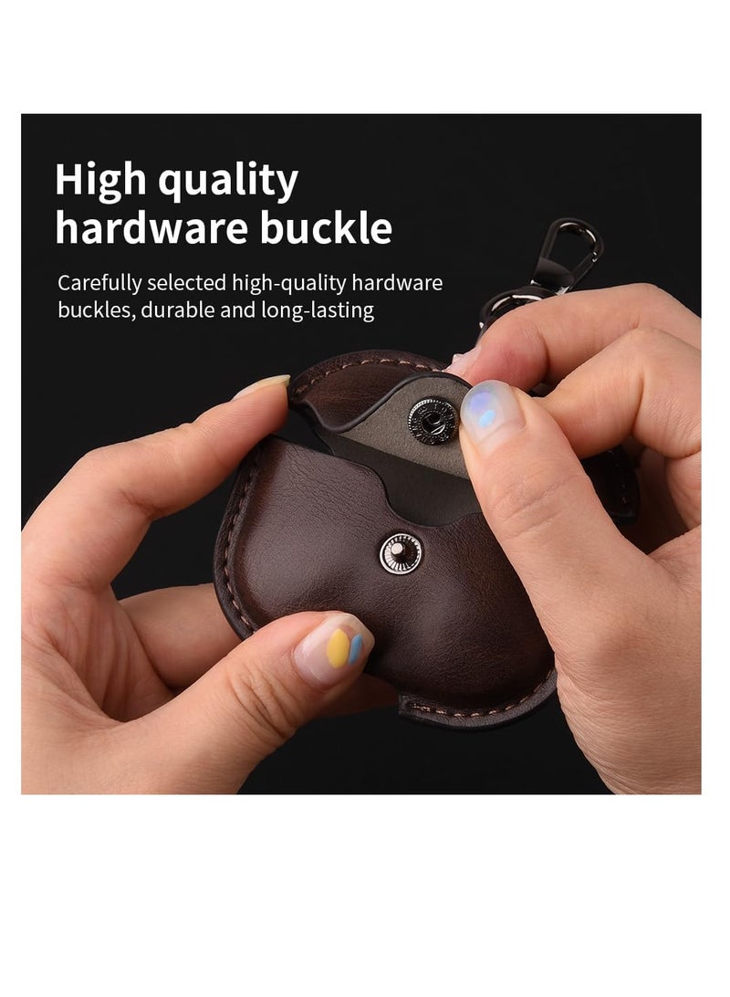 Premium Earphone Case Compatible with AirPods 4 Shockproof PU Leather, Anti-Scratch, Anti-Slip, Stylish Design with Carabiner Hook, Full Protection and Easy Access to Charging Port (Dark Brown)  - Image 4