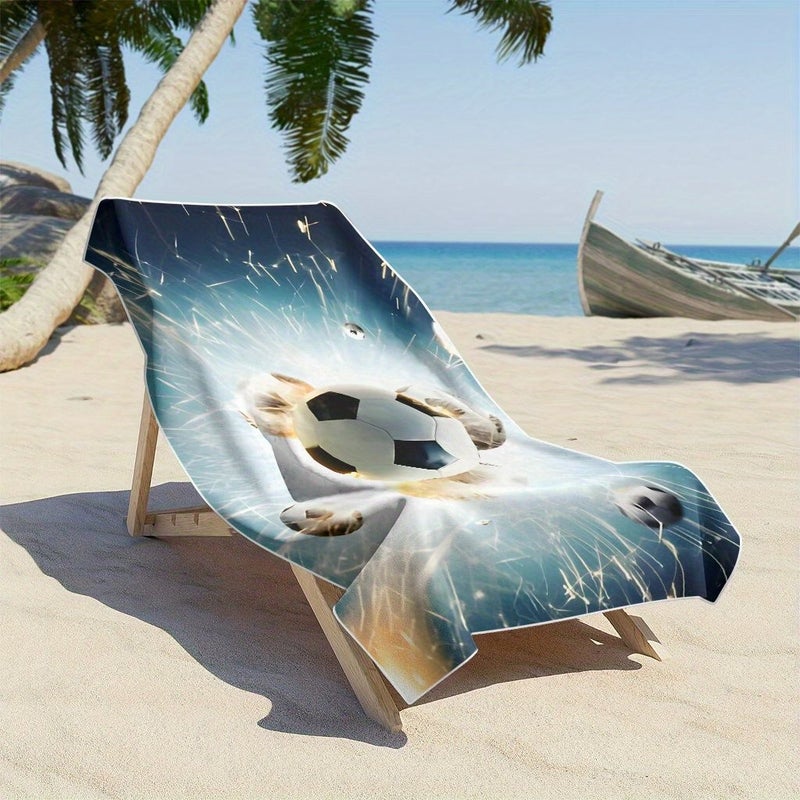 منشفة ميكروفايبر سريعة الجفاف لكرة القدم والشاطئ، قطعة واحدة، مقاس 150×75 سم، بتصميم كرتوني ناعم لكرة القدم. - Image 3