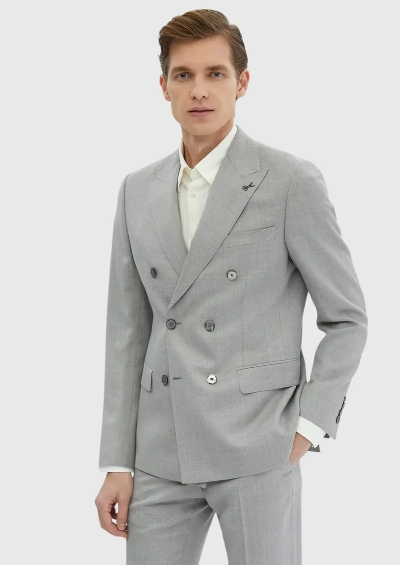 RAMSEY Light Grey Plain Zeroweight Slim Fit 100% Wool Suit