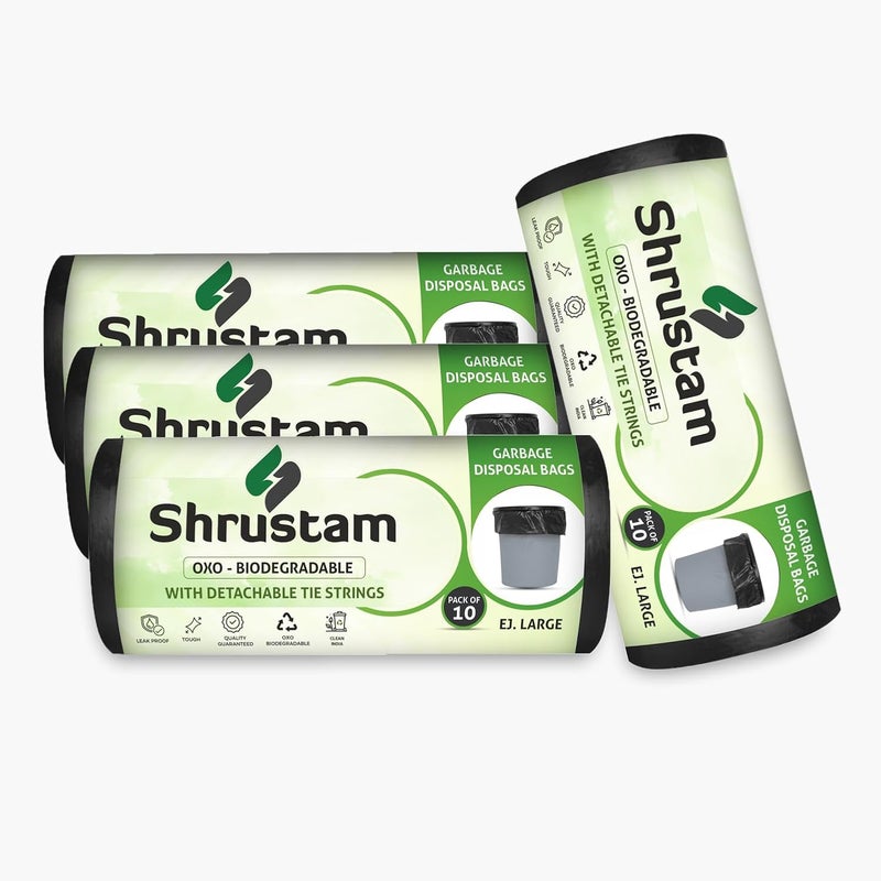 Shrustam Black Garbage Bags For Dustbin 36X48 Inches JUMBO10 Piece Per Roll Pack of 4 40 pcs and Dustbin Covers for Daily Wet and Dry Wastea - Image 1
