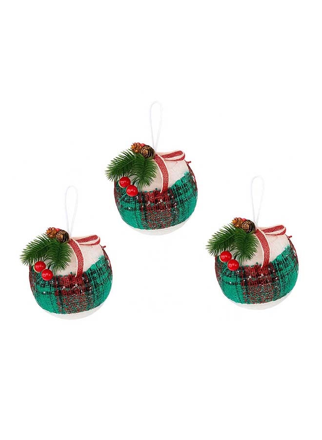 3pc Christmas Baubles Tree Hanging Ornaments – Green & Red Plaid Decorative Balls with Pine and Berry Accents - Image 1