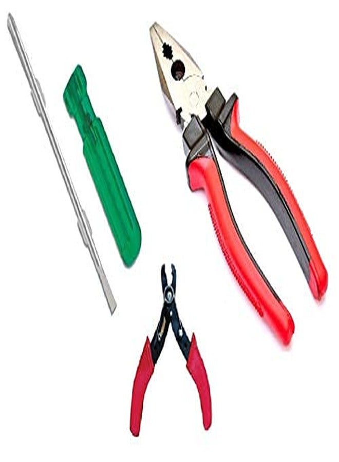 Combo of Combination Plier 8 Inch with Reversable Screwdriver 2 in 1 and Wire Stripper Home Use Tools (Multicolor) - Image 1