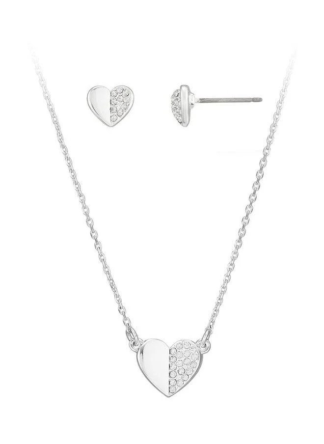 BUCKLEY LONDON SPLIT SPARKLE HEART SET - SILVER
