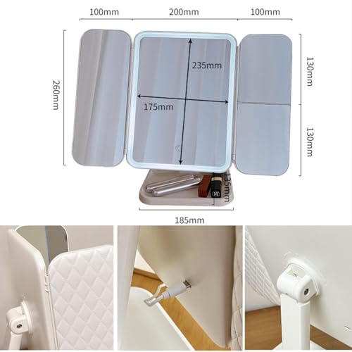 MORPICH Portable Folding Makeup Mirror with Storage Compartments and 3Color Led Light for Girls Women at Home, Trifold Vanity Mirror with Lights Dressing Table Tabletop - Image 2