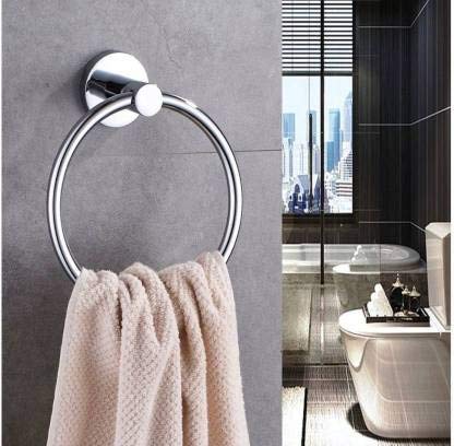 Proniks Wall Mounted Stainless Steel with Chrome Finish Round Napkin Holder | Towel Hanger Ring for | Kitchen | Wash Area | Bathroom (Round Pipe Ring with Cap) - Image 4