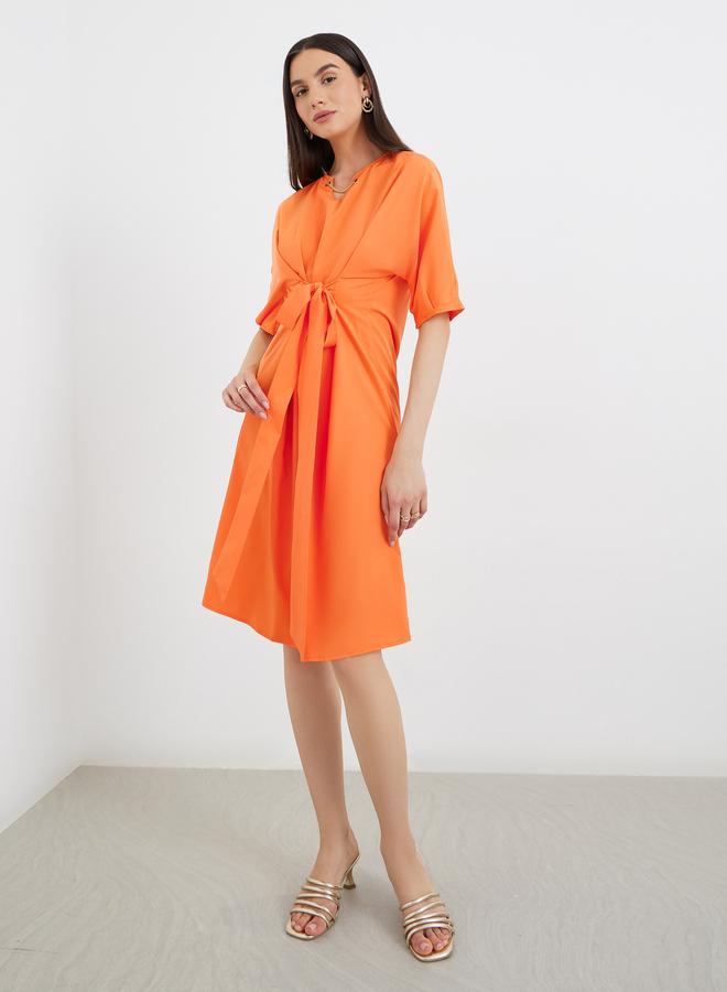 Take Two Orange Tie-Up Front Knee Length Dress - Image 3