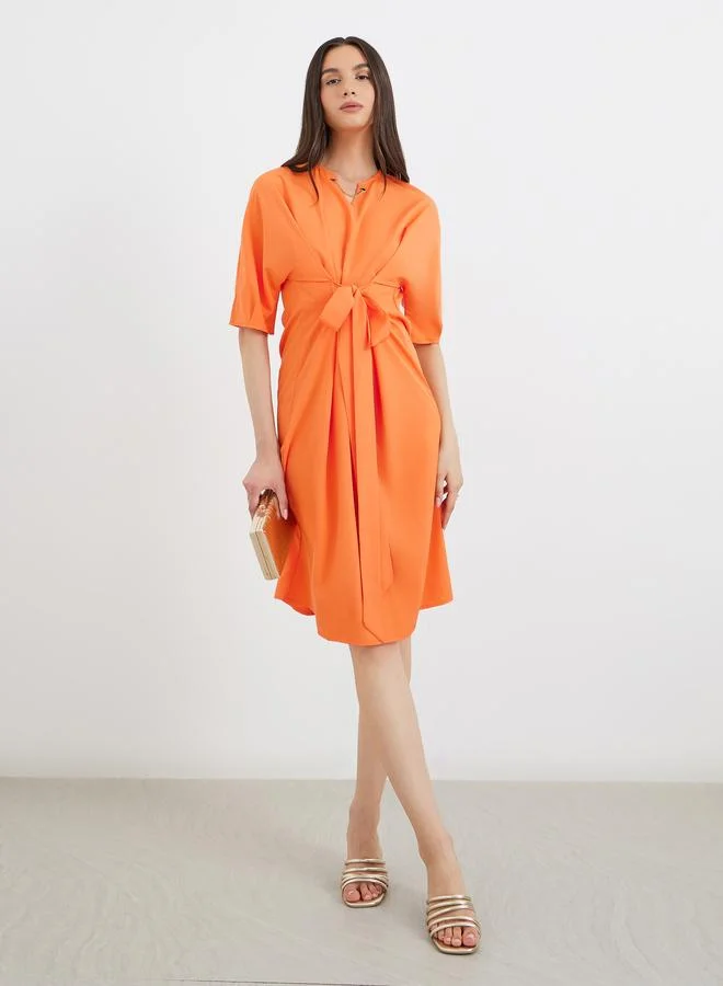 Take Two Take Two Orange Tie-Up Front Knee Length Dress
