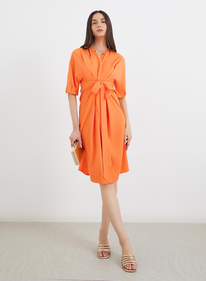 Take Two Orange Tie-Up Front Knee Length Dress - Image 2