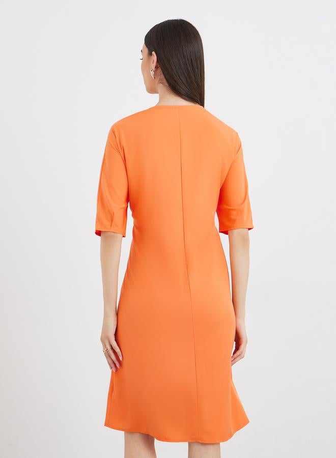 Take Two Orange Tie-Up Front Knee Length Dress - Image 5