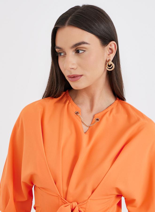 Take Two Orange Tie-Up Front Knee Length Dress - Image 4