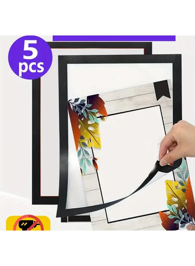 5pcs Silvery Wire Magnetic Photo Frame Self Adhesive Reusable For Home Office Store - Image 1