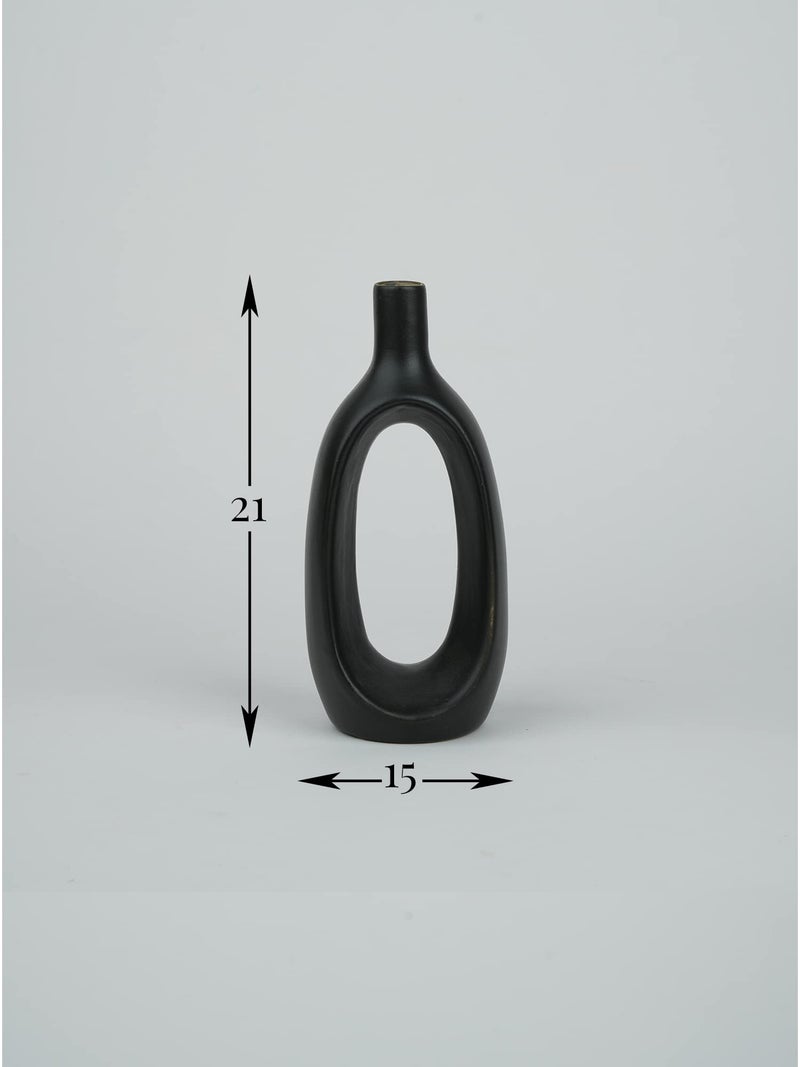 Purezento Modern Decorative Kieko Donut Vases for Home Decor | Centerpieces | Kitchen | Office or Living Room with Unique Quality for Center Table, Flowers Pot, Bedroom Side Corners (Black,8 Inch) - Image 3