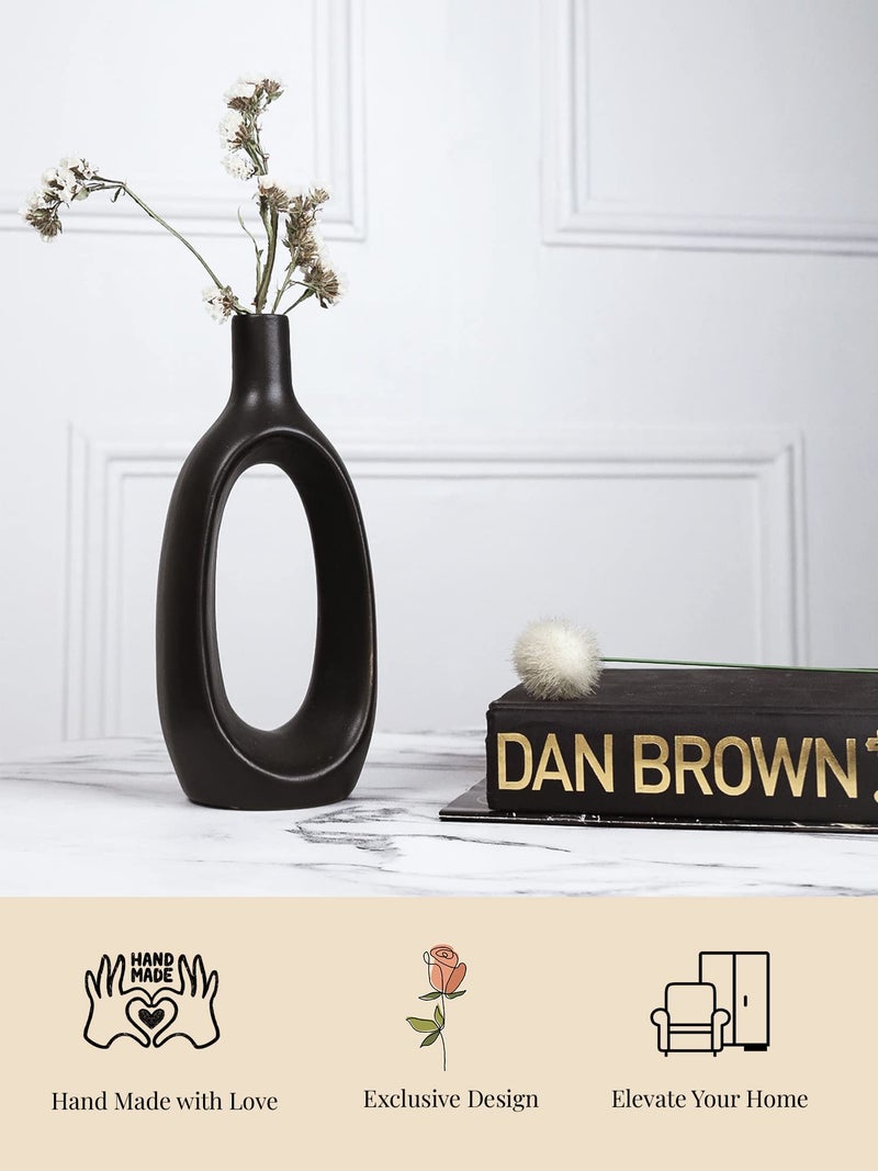 Purezento Modern Decorative Kieko Donut Vases for Home Decor | Centerpieces | Kitchen | Office or Living Room with Unique Quality for Center Table, Flowers Pot, Bedroom Side Corners (Black,8 Inch) - Image 4