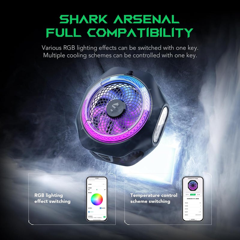 بلاك شارك مبرد الهاتف الخلوي المغناطيسي Black Shark 4PRO، مشتت حرارة الهاتف مع مقبض قابل للإزالة، تحكم ذكي في درجة الحرارة عبر التطبيق، مروحة تبريد RGB محمولة لسلسلة iPhone MagSafe/Android/الجهاز اللوحي/iPad - Image 5