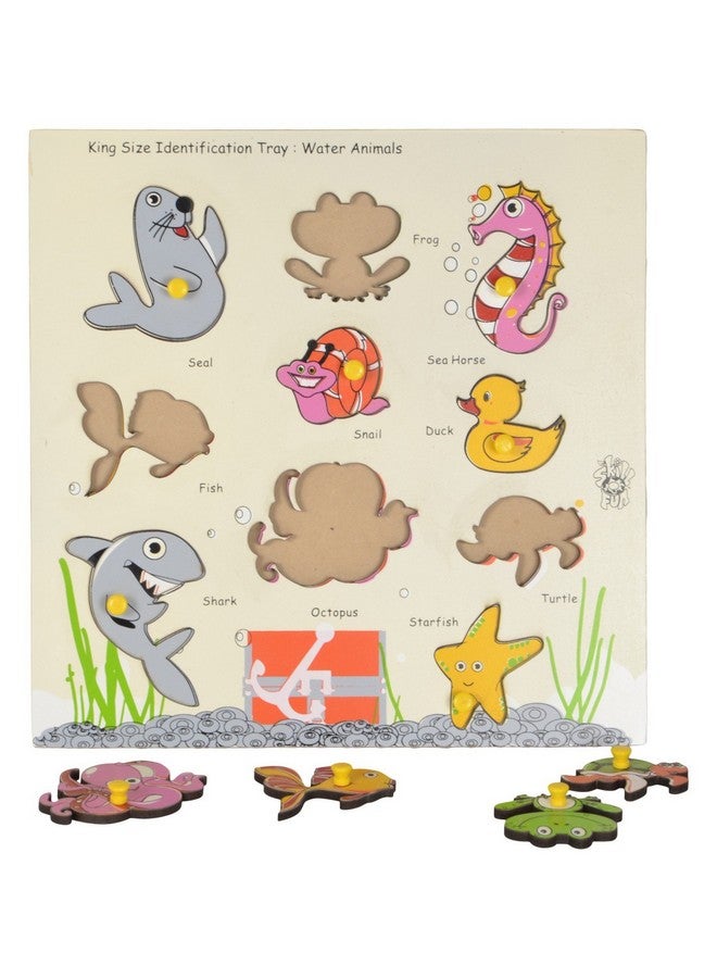 Skillofun Wooden Kingsize Identification Tray Water Animals with Knobs, Multi Color - Image 2