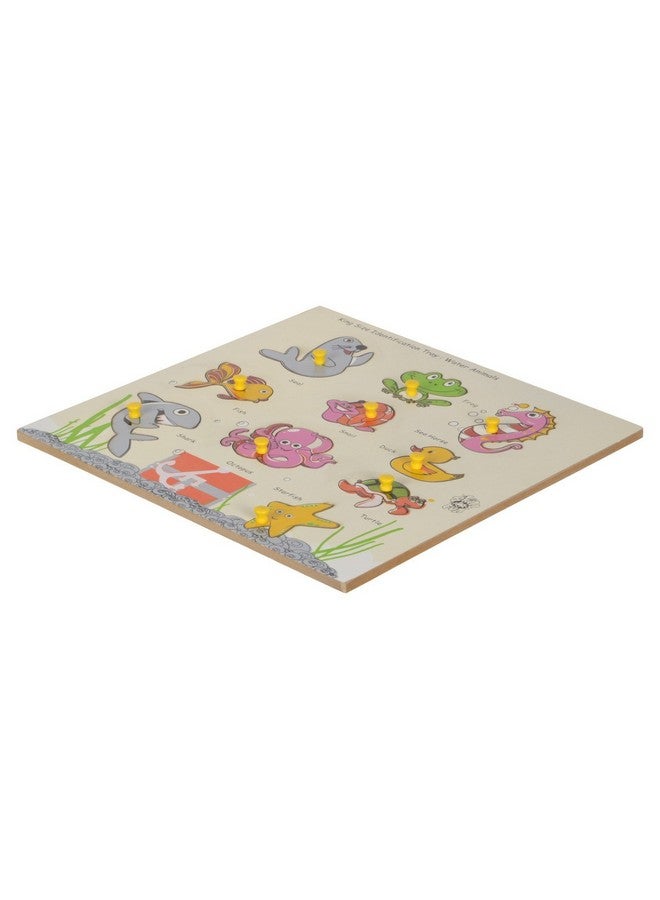 Skillofun Wooden Kingsize Identification Tray Water Animals with Knobs, Multi Color - Image 3
