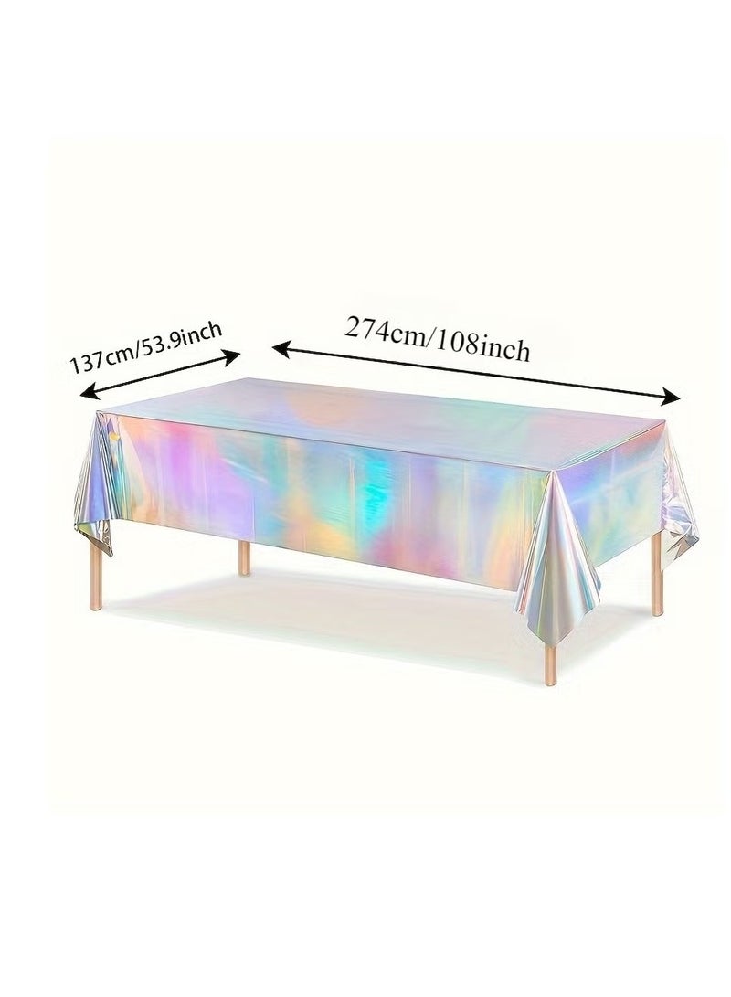 OMEVE 2pcs Vibrant Laser Rainbow Theme Party Tablecloth - Waterproof Aluminum Film, Disposable, Easy-to-Clean, Birthday and Wedding Party Decoration Supplies - Image 2