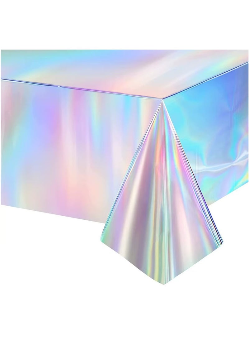 OMEVE 2pcs Vibrant Laser Rainbow Theme Party Tablecloth - Waterproof Aluminum Film, Disposable, Easy-to-Clean, Birthday and Wedding Party Decoration Supplies - Image 5