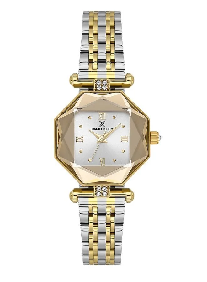 Daniel Klein Women's Stainless Steel Gold Alloy Case Analog Silver Round Sunray Dial Japanese Quartz Premium 30 Meters Water Resistant