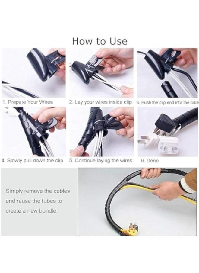 Generic - Cable organizer Spiral cable winder with a large diameter, includes an installation tool, cable management for computer and TV wires at home or office, car cable organizer (2 meters x 25 mm), black - Image 1